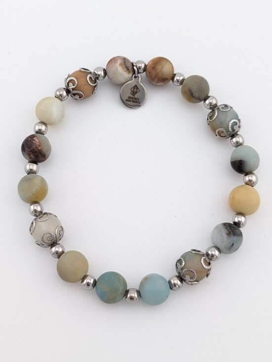 Handmade Jewelry - Amazonite Silver Accent Bracelet - Artisan Jewelry - D078